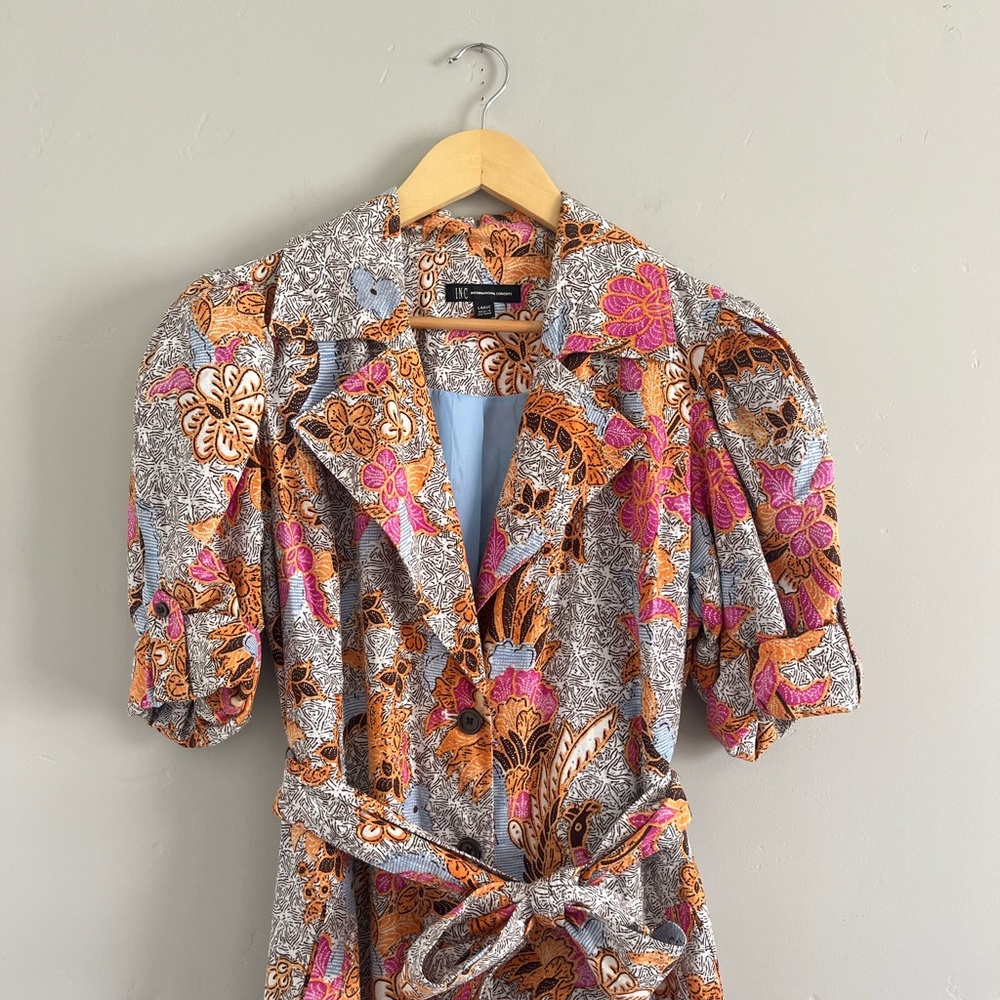 INC International Concepts | Patterned Puff Sleeve MIDI Dress with Tie Waist